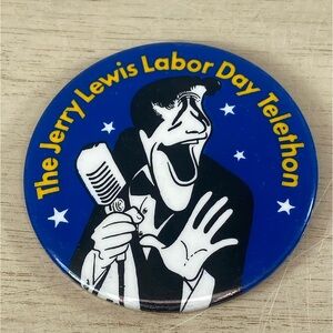 VGT The Jerry Lewis 3" Button Pin Labor Day Telethon Blue 1981